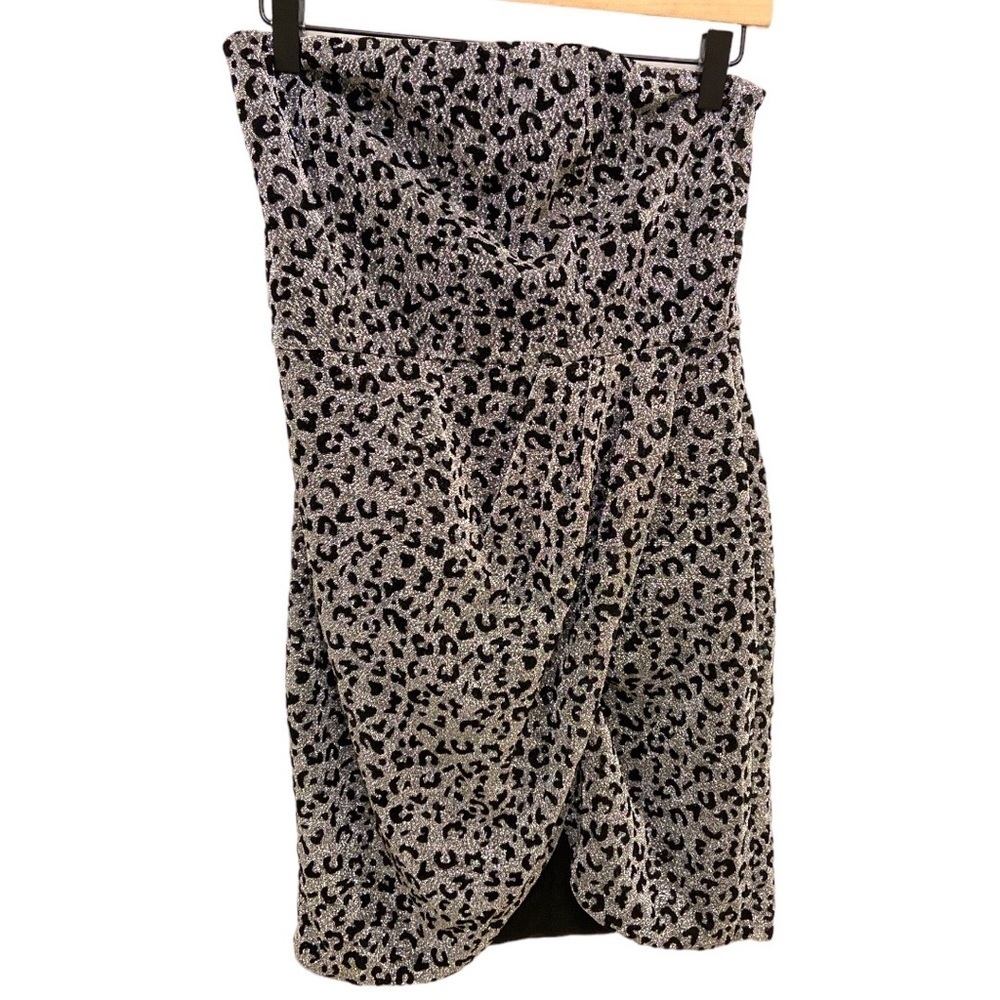 Superdown Metallic Leopard Print Strapless Mini Dress Size Medium EUC H0132